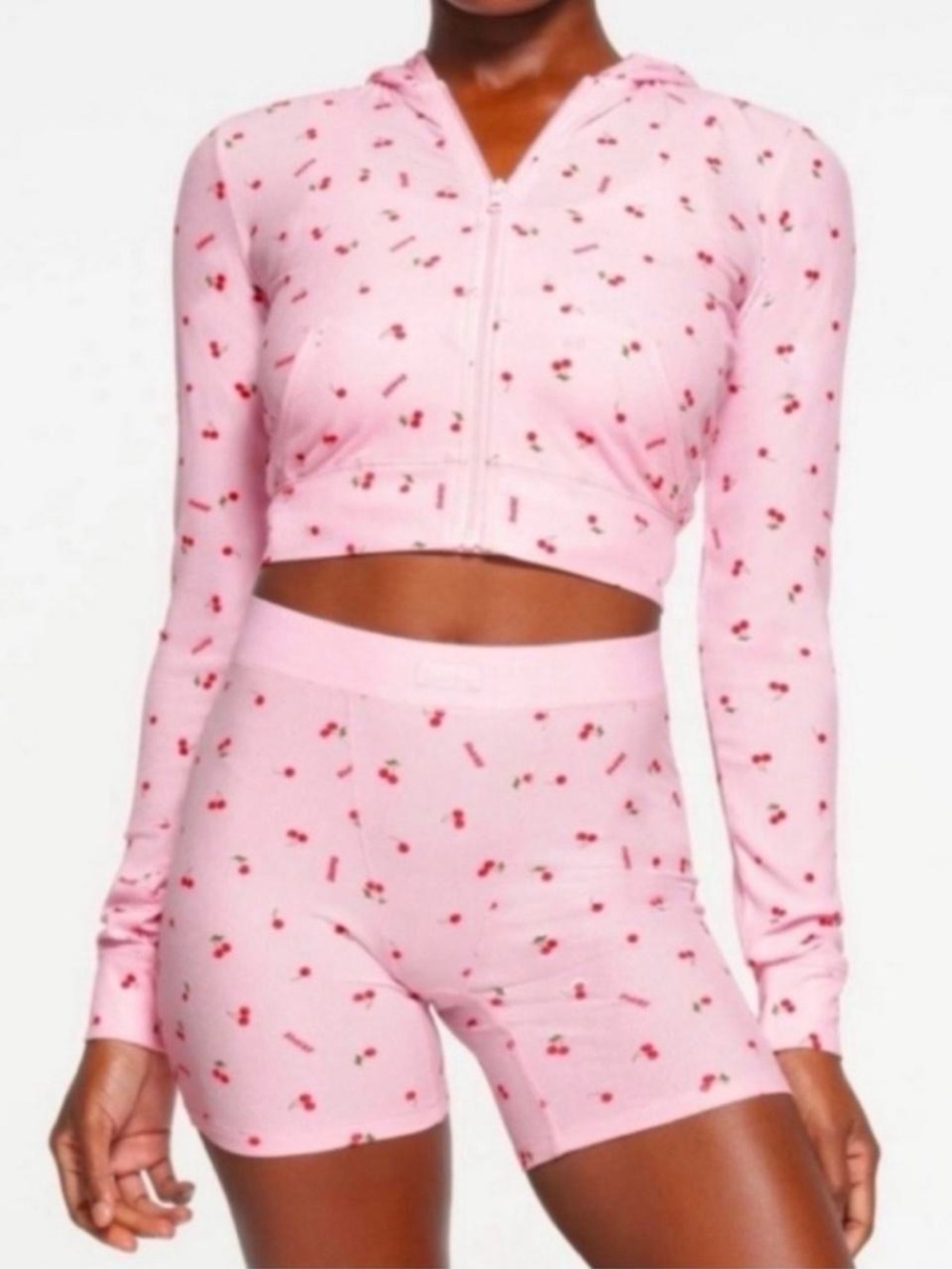 SKIMS Cotton Rib Zip-Up Top in Cherry Blossom XS 🌸🍒